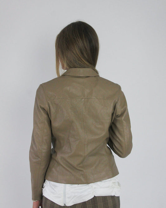 gossip girl drop | small taupe brown fitted leather jacket