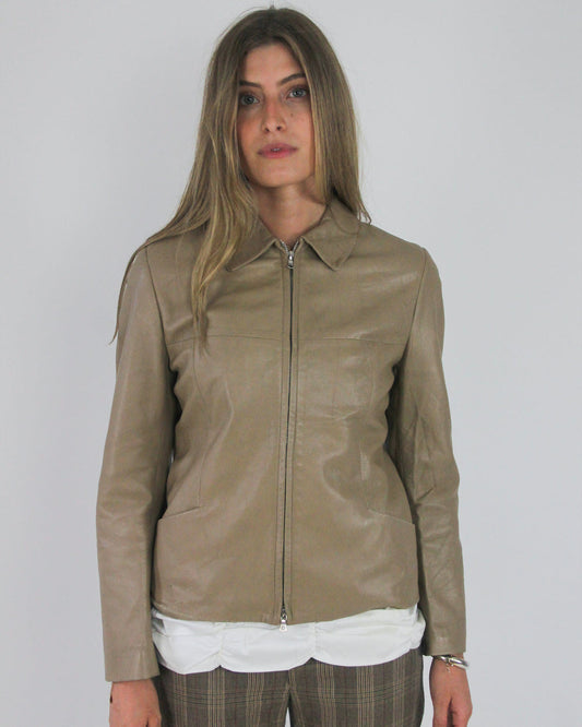 gossip girl drop | small taupe brown fitted leather jacket