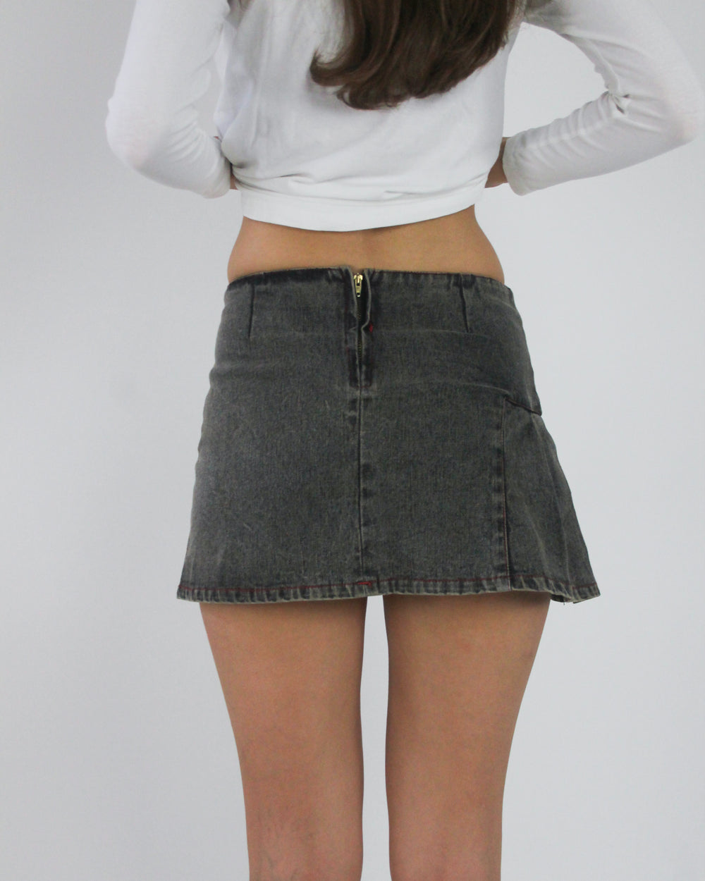 gossip girl drop | extra small grey estasy pleated denim mini skirt