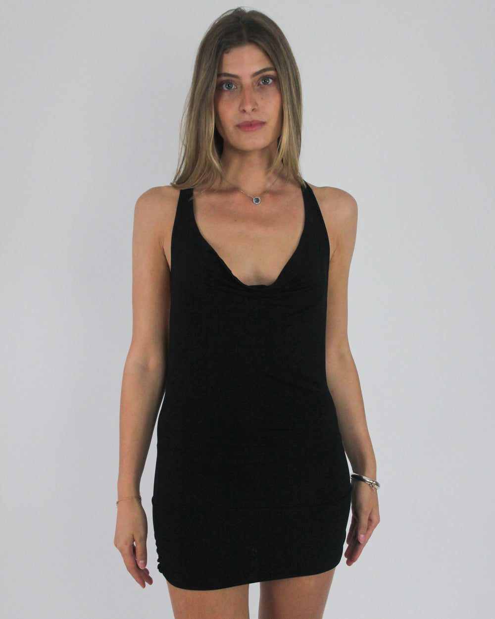 gossip girl drop | small black ring-back mini dress