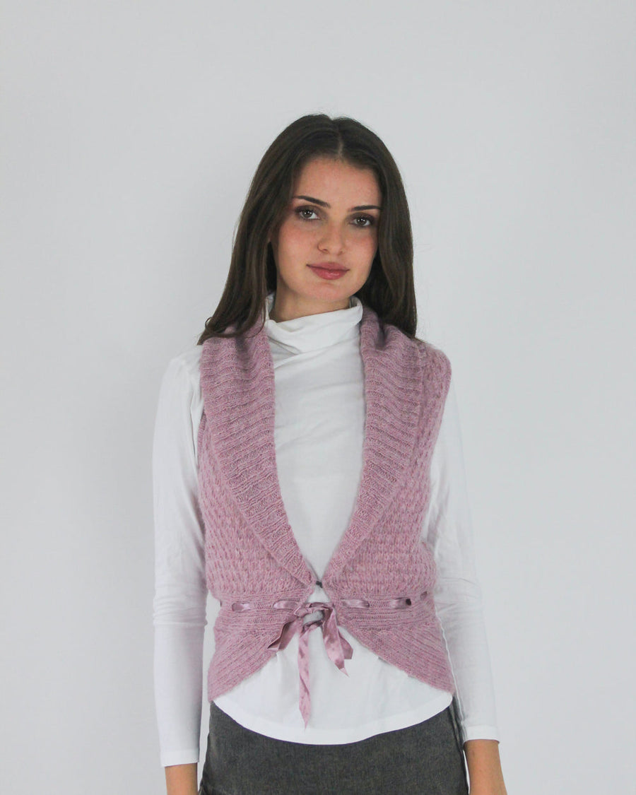 gossip girl drop | small dusty pink tie-front knitted vest