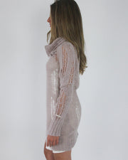 gossip girl drop | small blush sheer crochet long-sleeve mini dress