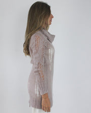 gossip girl drop | small blush sheer crochet long-sleeve mini dress