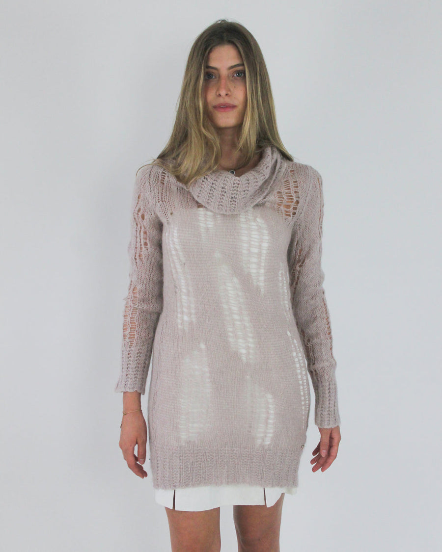 gossip girl drop | small blush sheer crochet long-sleeve mini dress