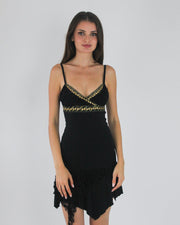 gossip girl drop | medium black and gold-trim asymmetric slip dress