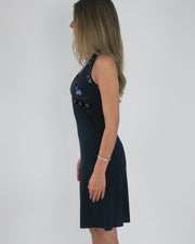 gossip girl drop | medium navy halterneck eyelet-detail midi dress