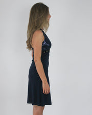 gossip girl drop | medium navy halterneck eyelet-detail midi dress
