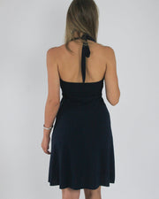 gossip girl drop | medium navy halterneck eyelet-detail midi dress