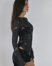gossip girl drop | small navy old label zara mesh long-sleeve top