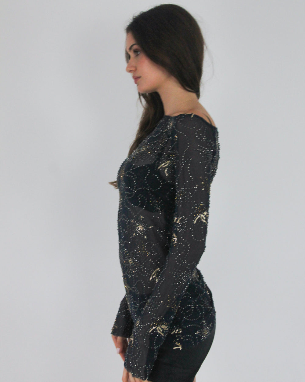 gossip girl drop | small navy old label zara mesh long-sleeve top