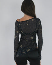 gossip girl drop | small navy old label zara mesh long-sleeve top