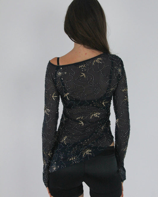 gossip girl drop | small navy old label zara mesh long-sleeve top