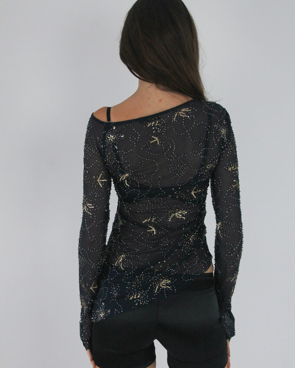 gossip girl drop | small navy old label zara mesh long-sleeve top