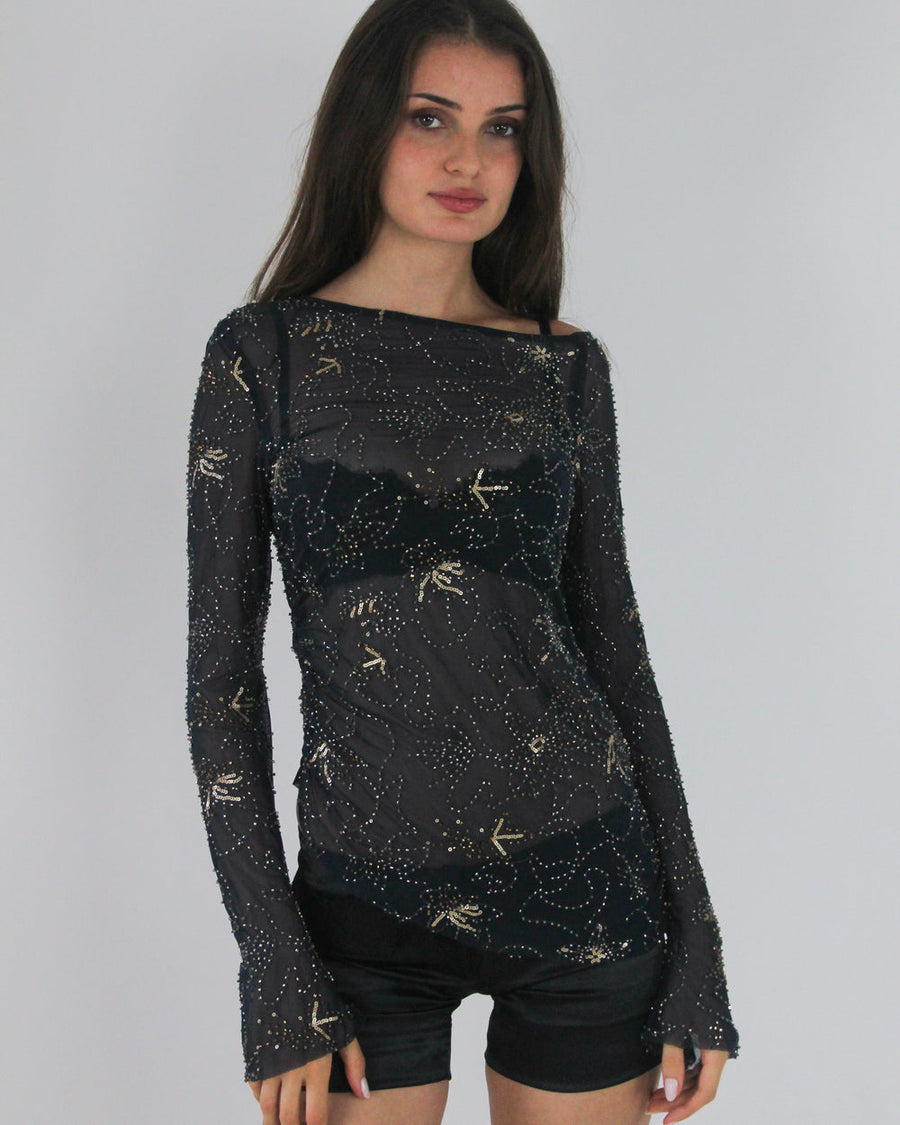 gossip girl drop | small navy old label zara mesh long-sleeve top