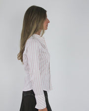 gossip girl drop | small pink and white striped fitted blouse