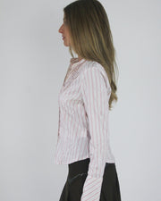 gossip girl drop | small pink and white striped fitted blouse