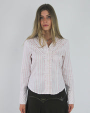 gossip girl drop | small pink and white striped fitted blouse