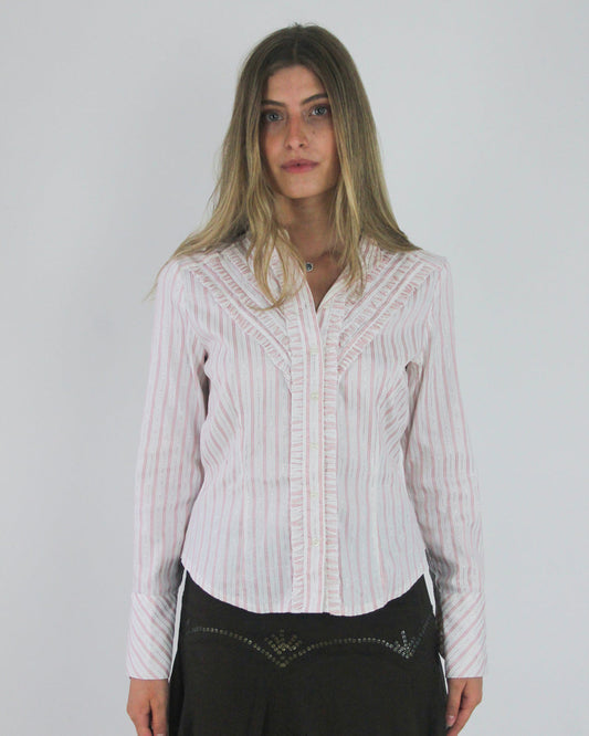 gossip girl drop | small pink and white striped fitted blouse