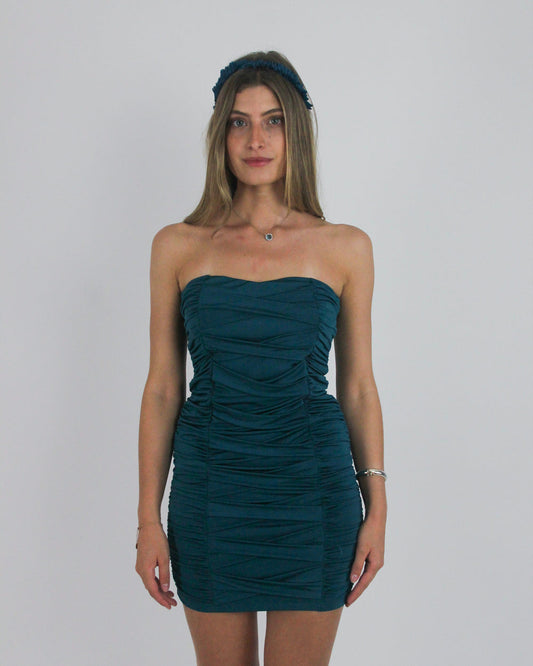 gossip girl drop | medium teal strapless ruched mini dress