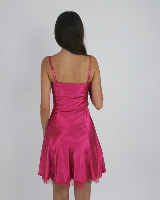 gossip girl drop | small pink sequin and ruffle mini dress