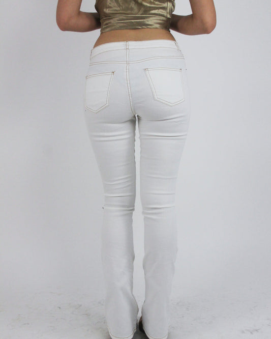 gossip girl drop | small white low-rise flared jeans