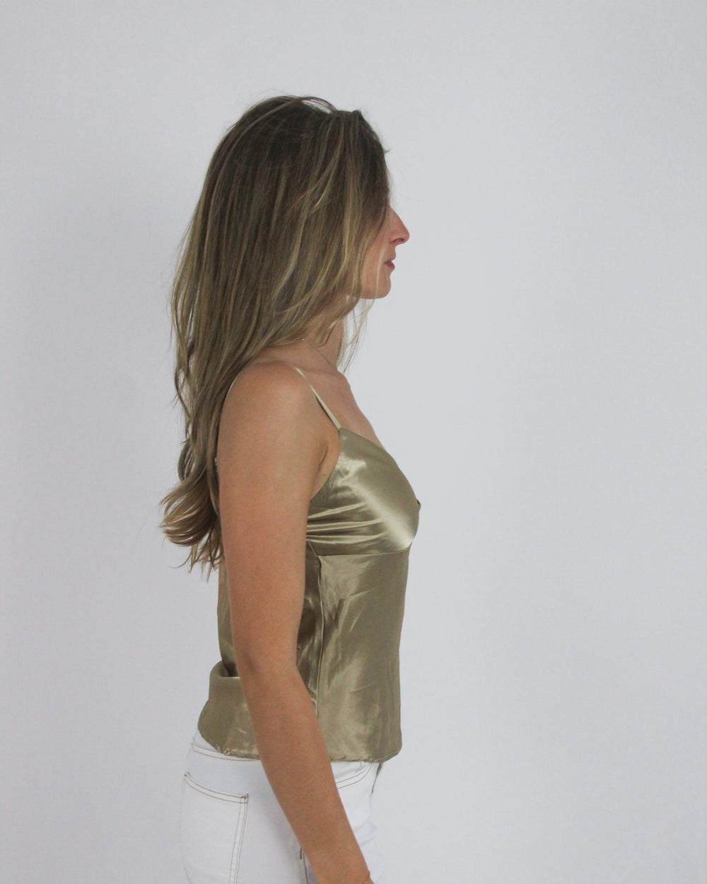 gossip girl drop | small gold  satin-style cami top