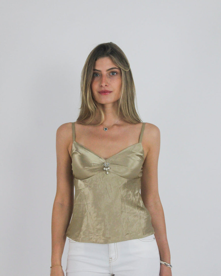 gossip girl drop | small gold  satin-style cami top