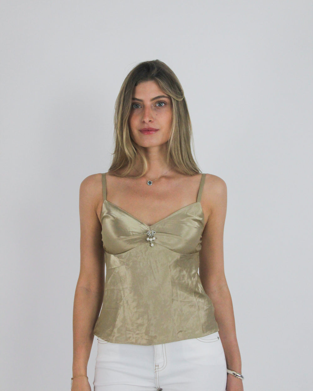 gossip girl drop | small gold  satin-style cami top