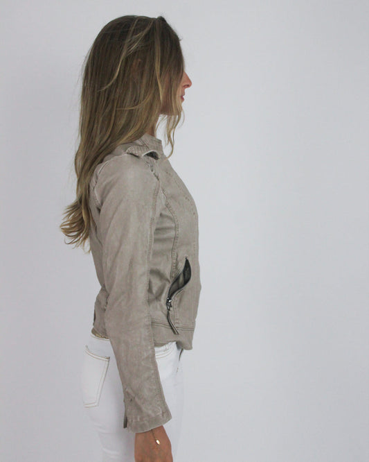 gossip girl drop | small taupe fitted leather-look jacket