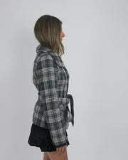 gossip girl drop | medium grey plaid belted jacket