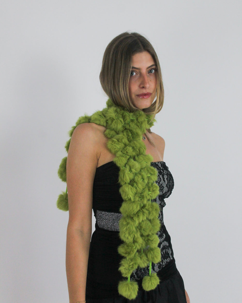 gossip girl drop | one size lime green pom-pom scarf