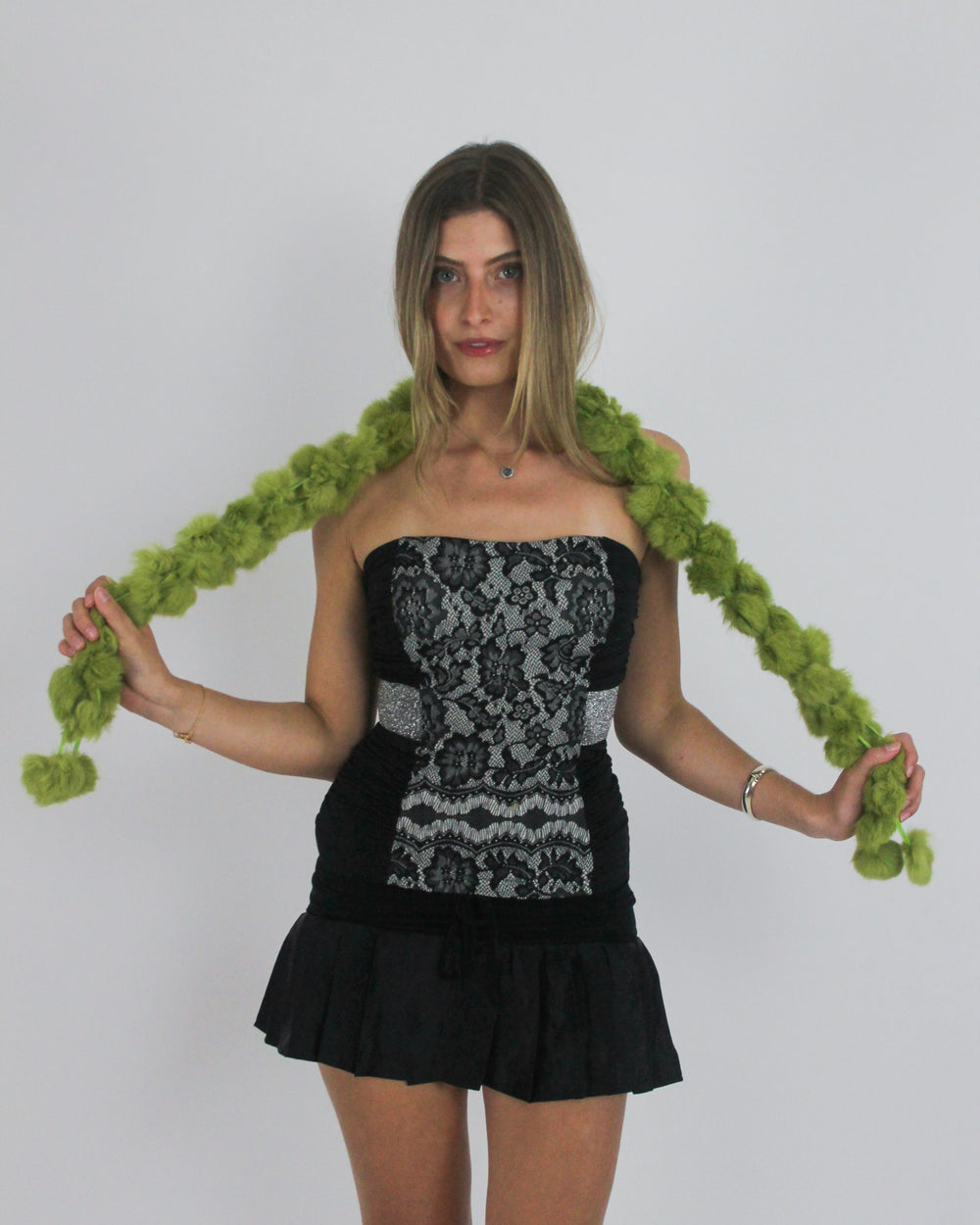 gossip girl drop | one size lime green pom-pom scarf