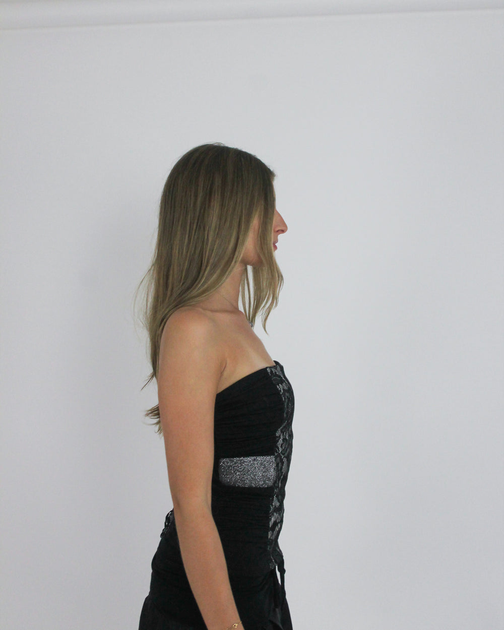 gossip girl drop | small black and grey lace-up corset top