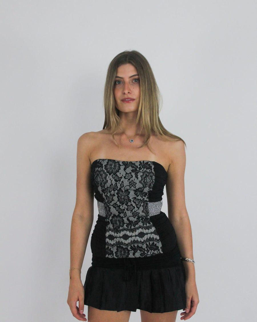 gossip girl drop | small black and grey lace-up corset top