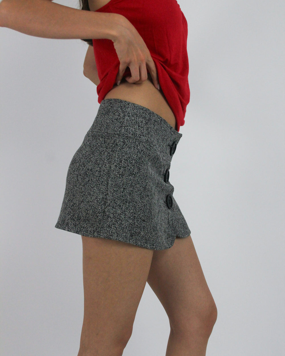gossip girl drop | small grey button-front mini skirt