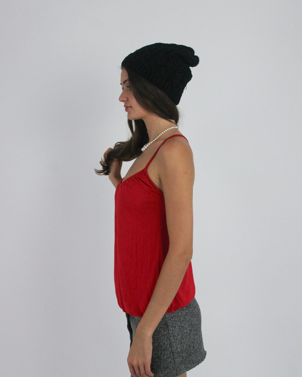 gossip girl drop | small red spaghetti-strap cami top