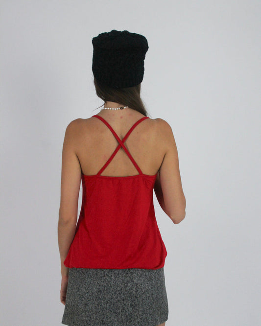 gossip girl drop | small red spaghetti-strap cami top