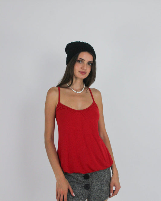 gossip girl drop | small red spaghetti-strap cami top