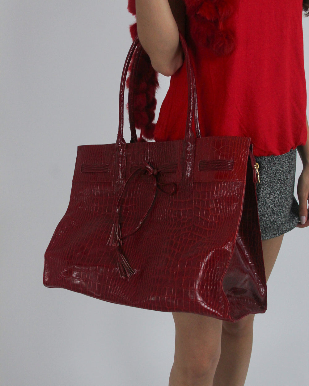 gossip girl drop | one size dark red croc-effect tote bag