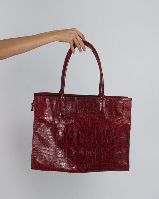 gossip girl drop | one size dark red croc-effect tote bag