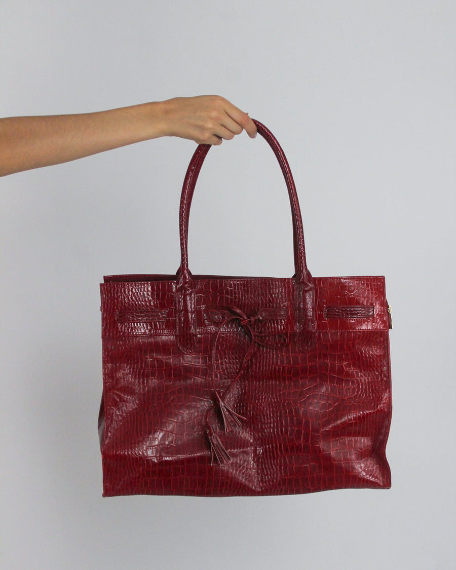 gossip girl drop | one size dark red croc-effect tote bag