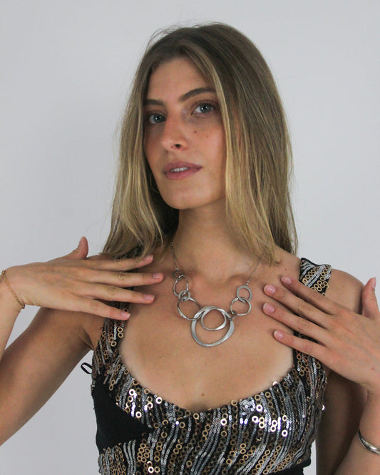 gossip girl drop | one size silver-tone layered circle necklace