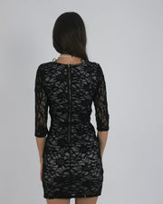 gossip girl drop | small black lace three-quarter-sleeve mini dress