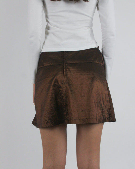 gossip girl drop | small brown satin-style a-line mini skirt