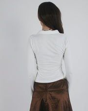 gossip girl drop | medium white collared v-neck long-sleeve top