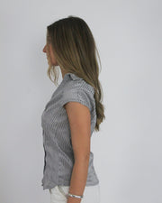 gossip girl drop | medium grey old label zara pinstripe ruched blouse