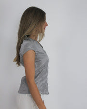 gossip girl drop | medium grey old label zara pinstripe ruched blouse