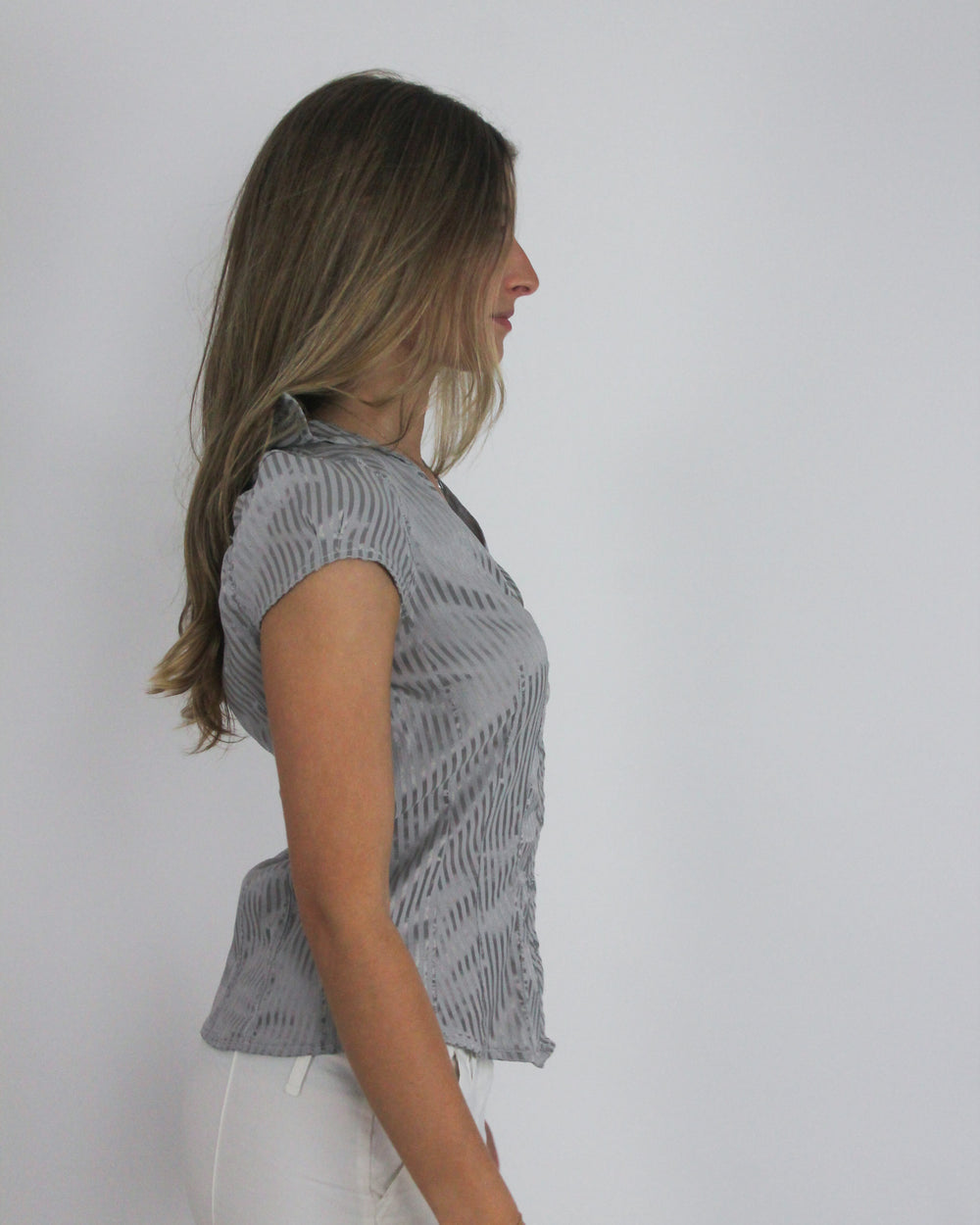gossip girl drop | medium grey old label zara pinstripe ruched blouse