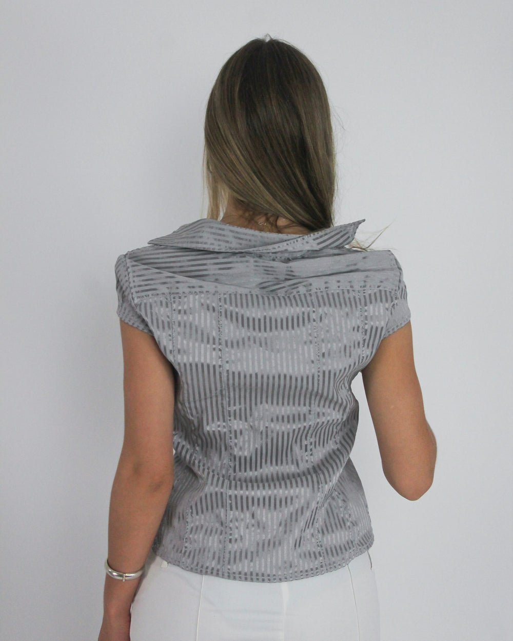gossip girl drop | medium grey old label zara pinstripe ruched blouse