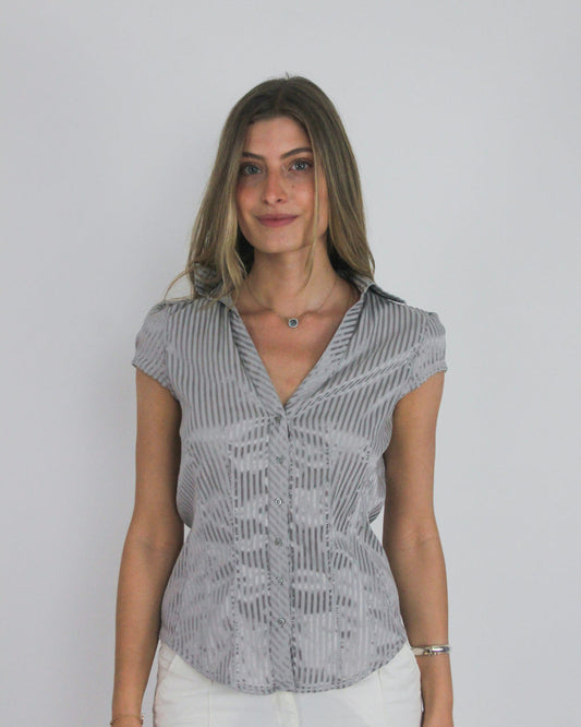gossip girl drop | medium grey old label zara pinstripe ruched blouse